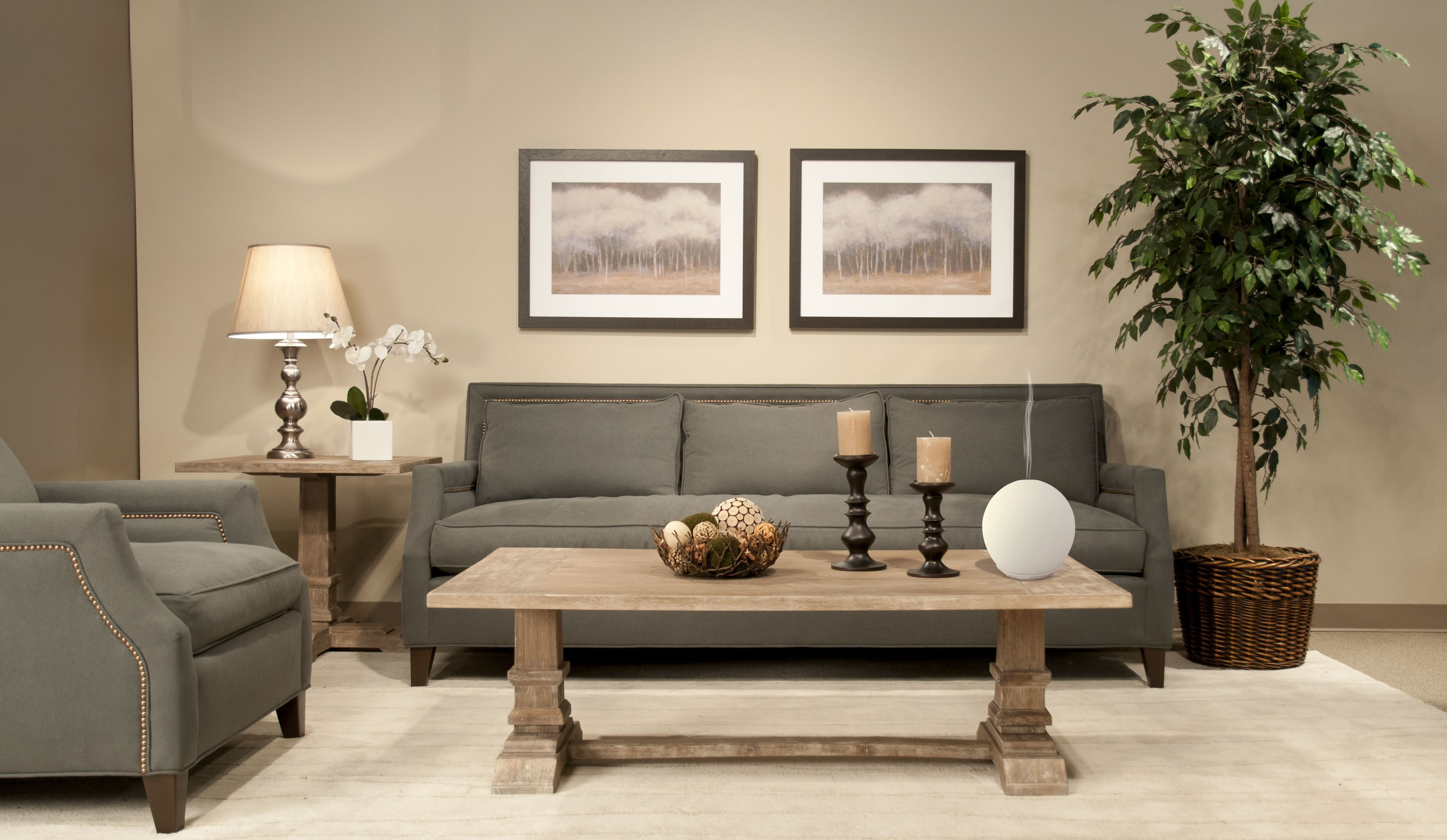 Living Room With Old Brass Table Lamps