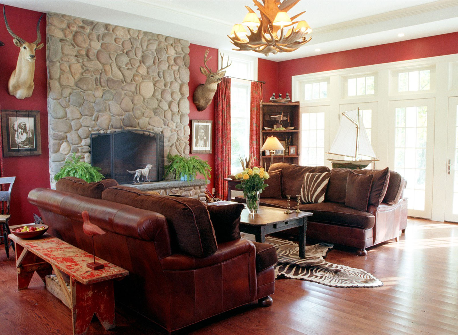 dark red walls in living room