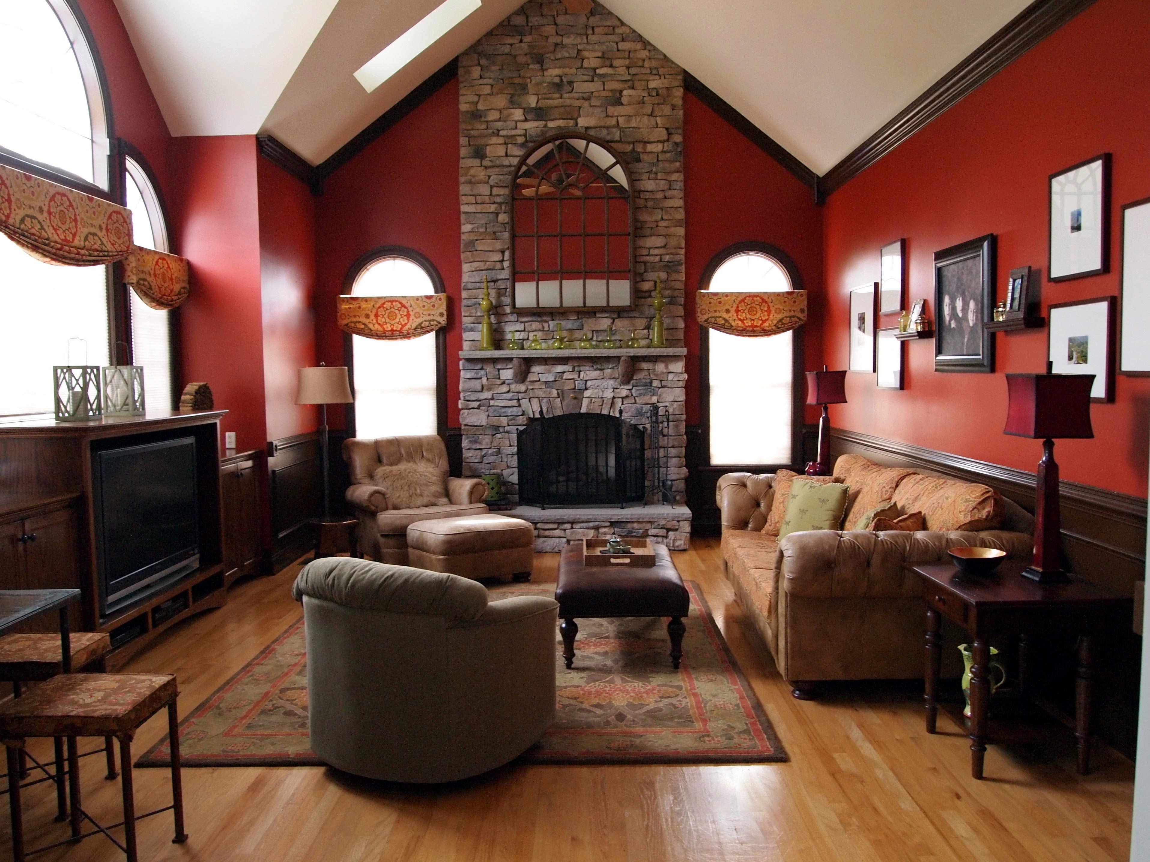 living room wallpaper feature wall red