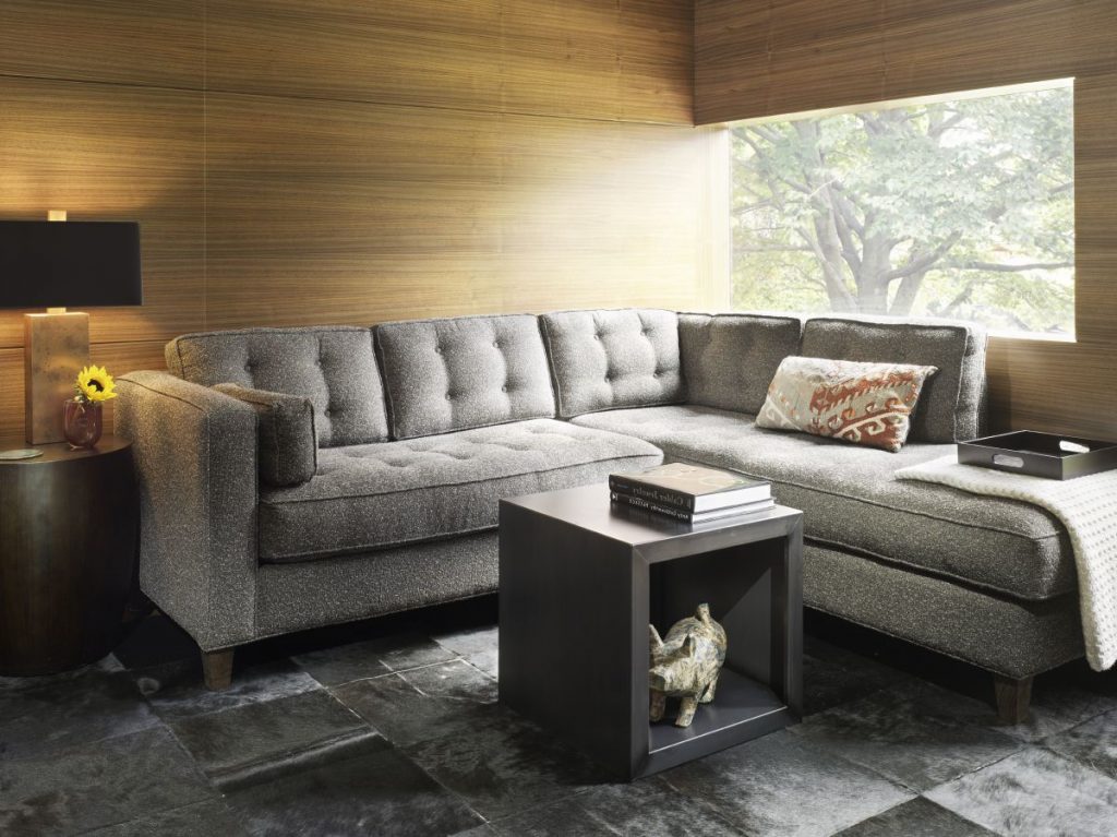elegant living room ideas decorating with modern grey fabric tufted