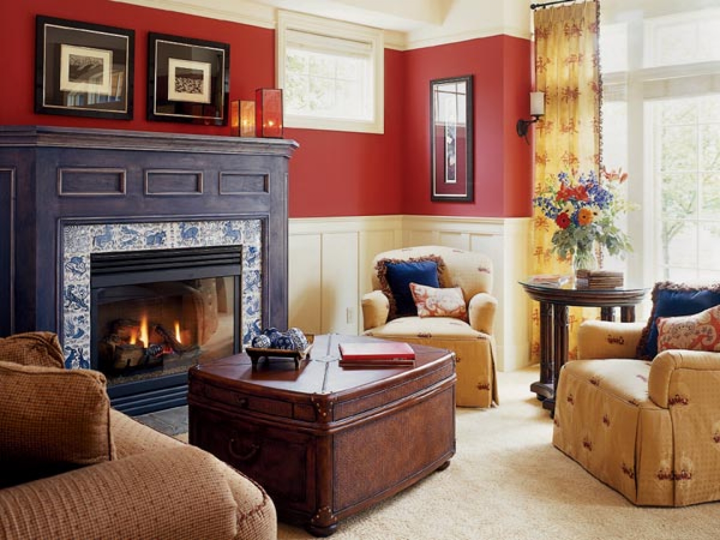 Small Living Room Interior Dark Red Wall