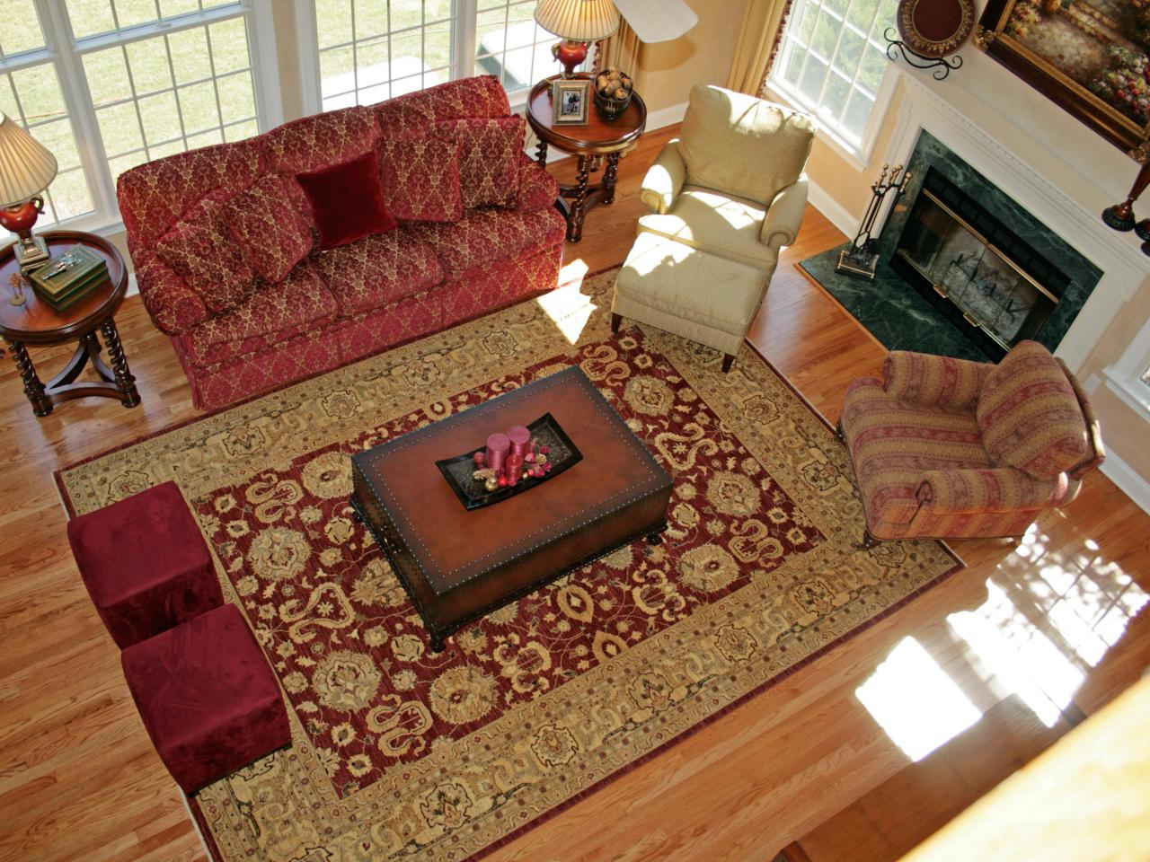 proper size living room rug