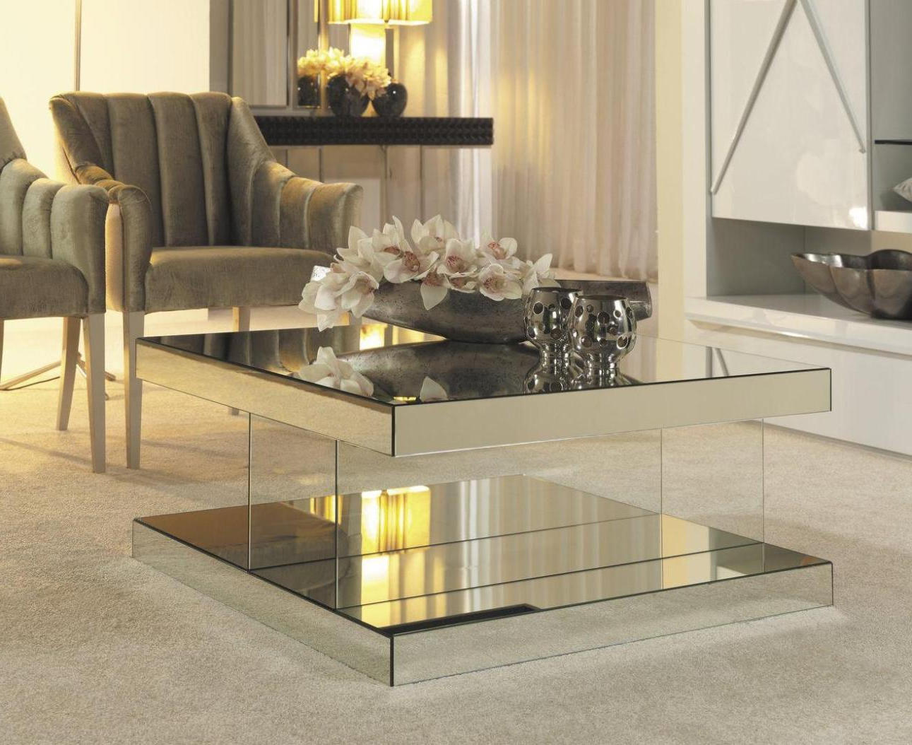 Mirrored Coffee Table Tray | Roy Home Design
