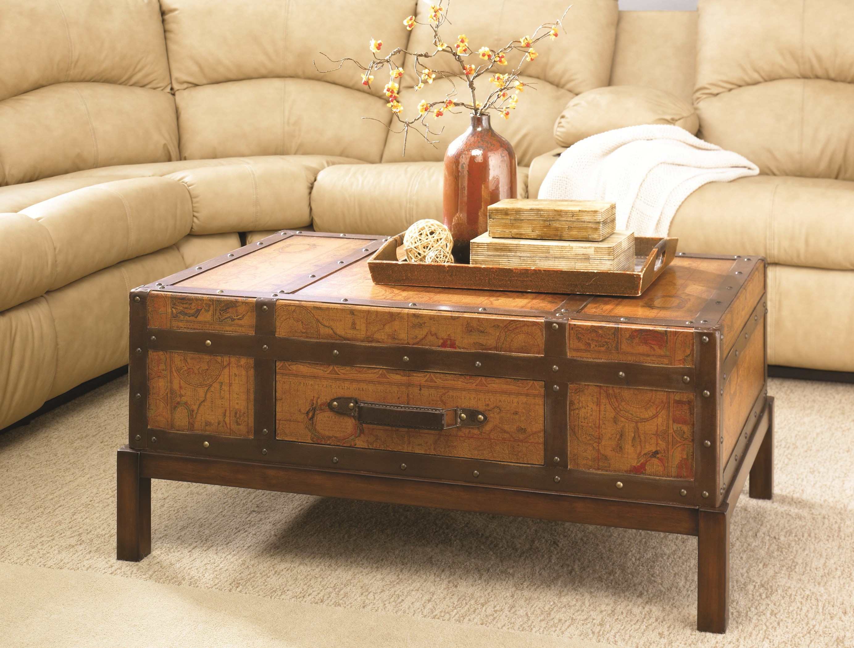 Living Room Leather Wardrobe Trunk Coffee Table