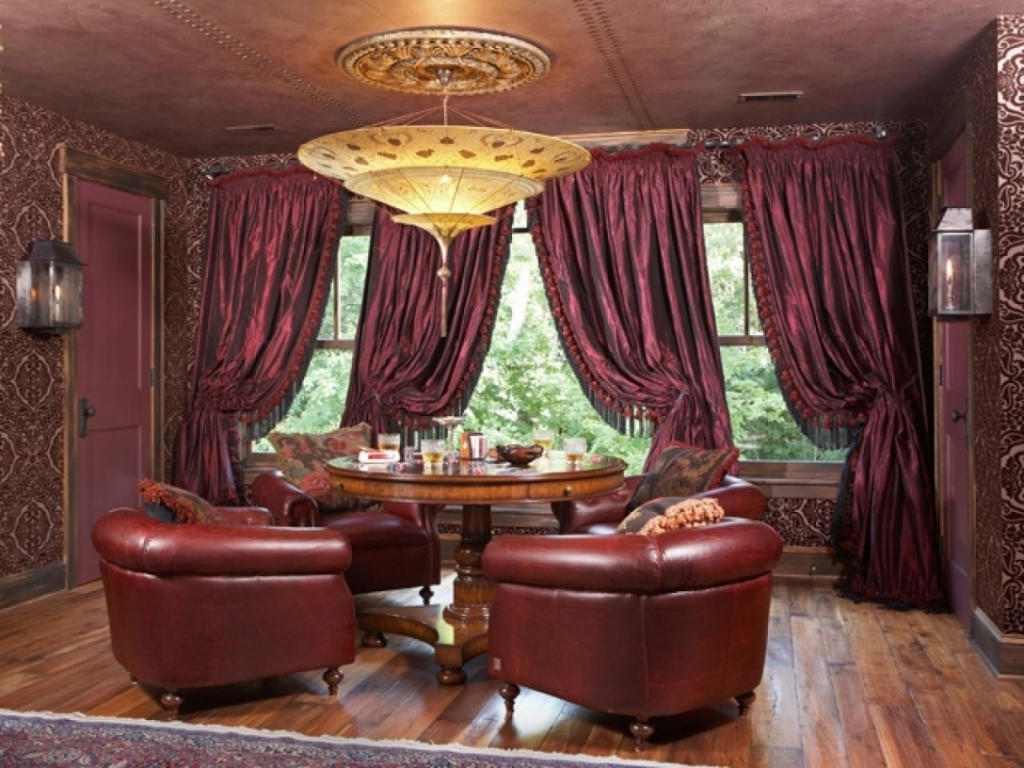living room burgundy curtains