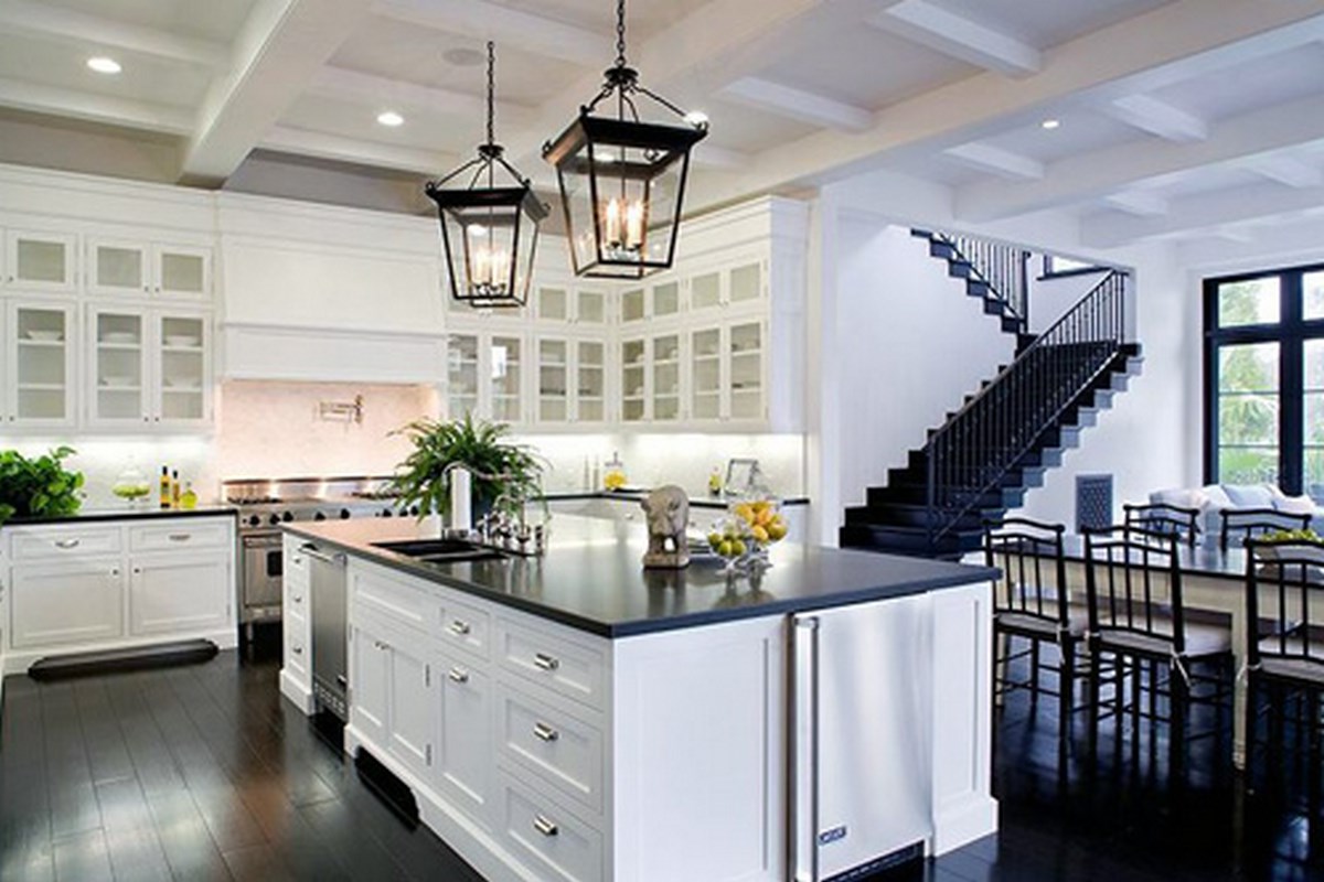 Unique White Kitchen Cabinets And Black Countertops 