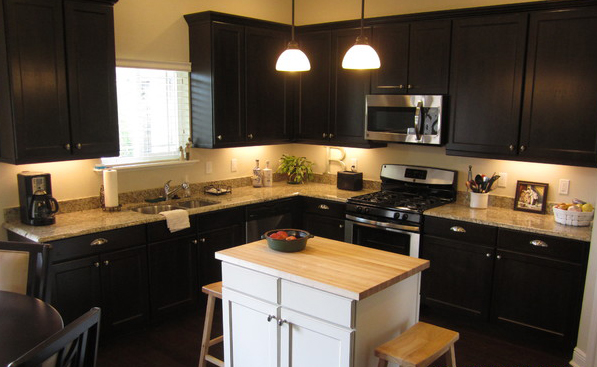 Dark Ideas Design RTA Espresso Kitchen Cabinets With White Island And Custom Kitchen Cabinets Remodel 