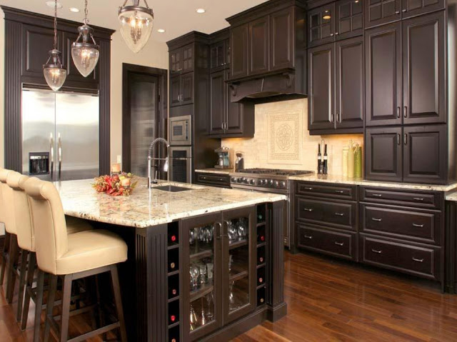 Luxury RTA Espresso Kitchen Cabinets With White Island 