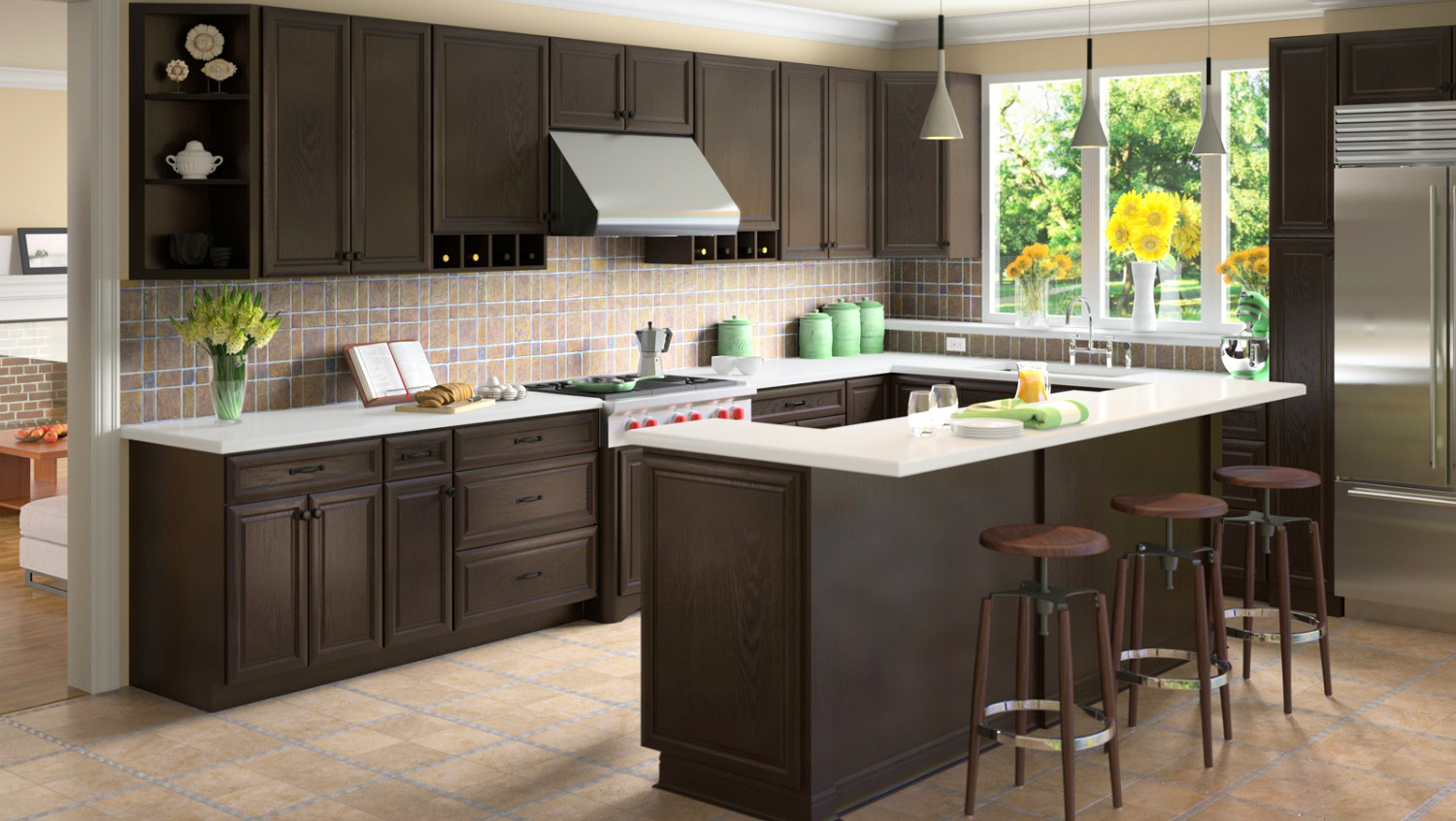 espresso kitchen cabinets with staining kitchen cabinets theme for kitchen with dark cabinets and white spring granite