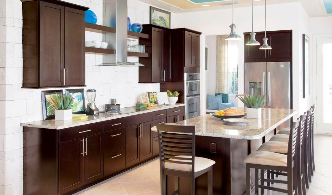 Espresso kitchen cabinets with granite or white kitchen cabinets with granite countertops are kitchen color trends and the most popular granite colors