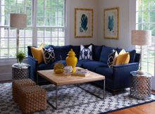 small spaces living rooms with modern navy blue sectionals and small cushions ideas