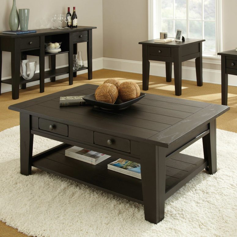 Dark Wood Coffee Table Set Furnitures