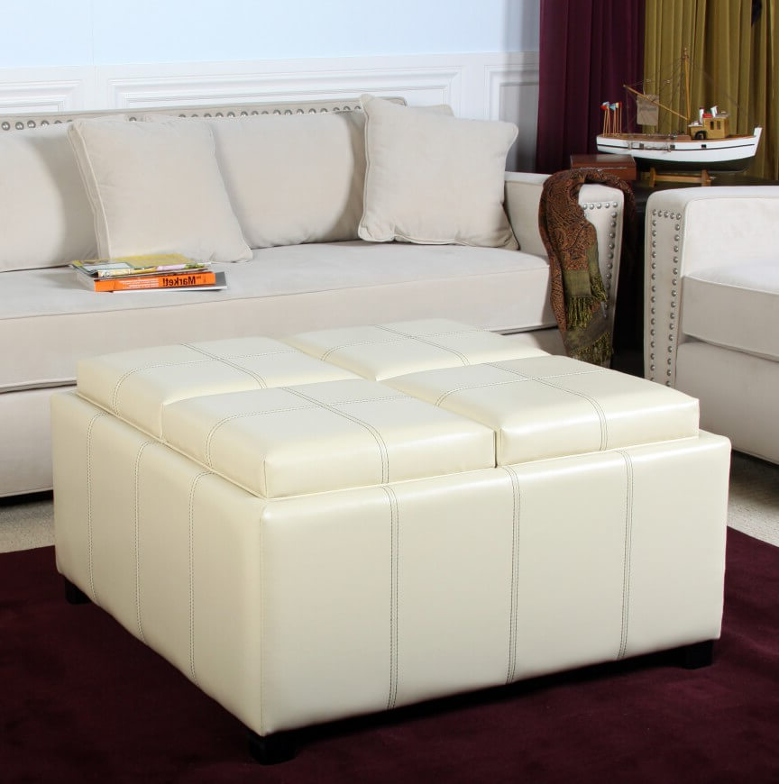 White Leather Ottoman Coffee Table Furniture | Roy Home Design