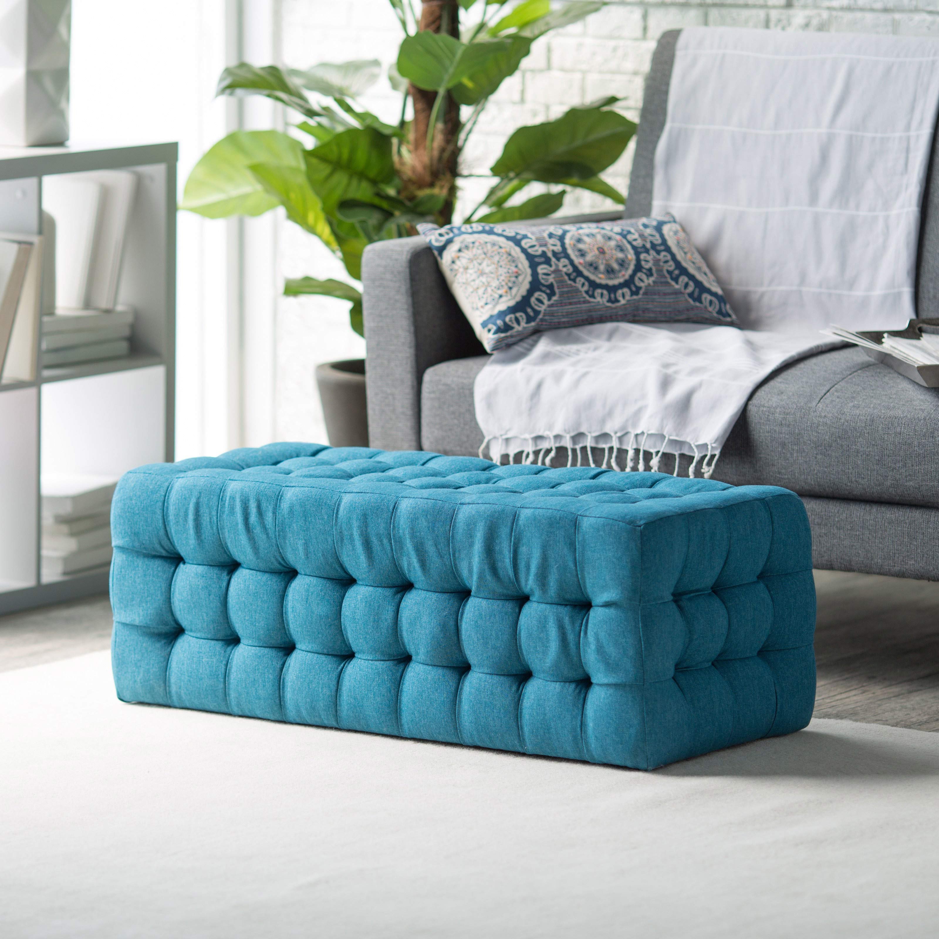 Navy Blue Coffee Table with Tufted Ottoman | Roy Home Design
