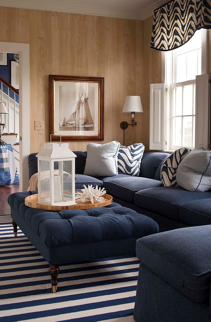 Navy Blue Coffee Table with Tufted Ottoman | Roy Home Design