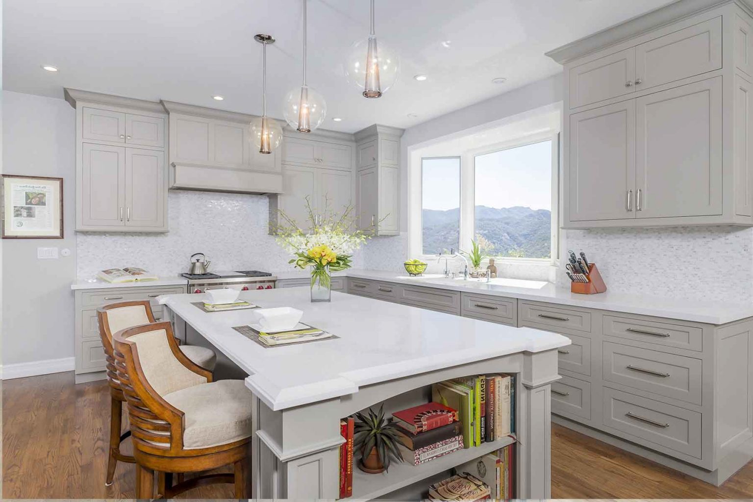 light gray kitchen cabinet with gray walls