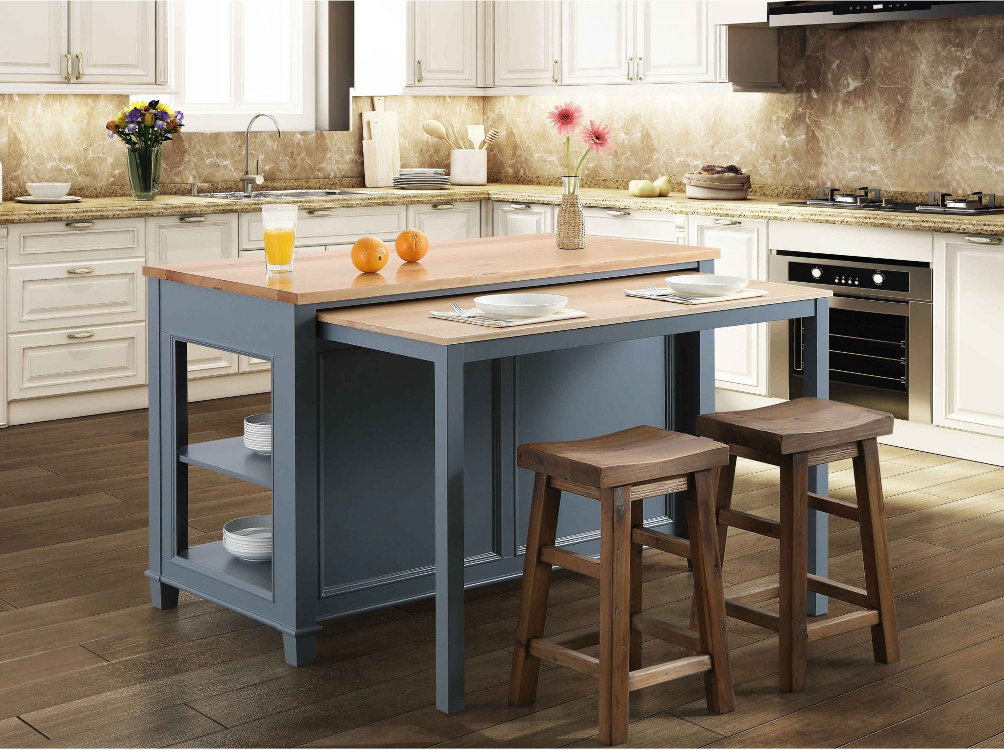 small kitchen island with usable side table