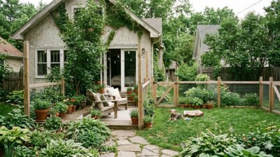 cheap DIY dog fence ideas in a small backyard setting