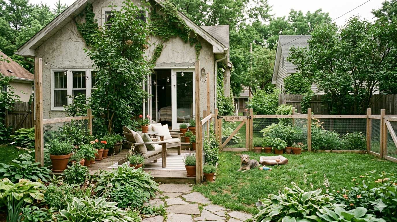 cheap DIY dog fence ideas in a small backyard setting