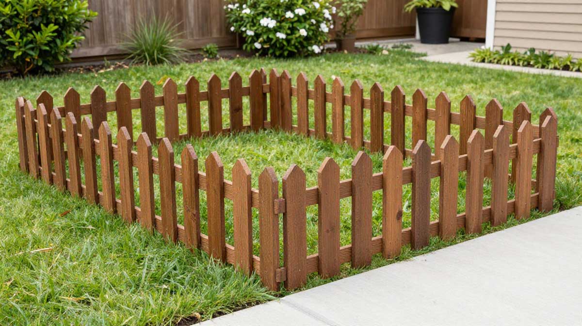 small dog fence made from garden edging panels