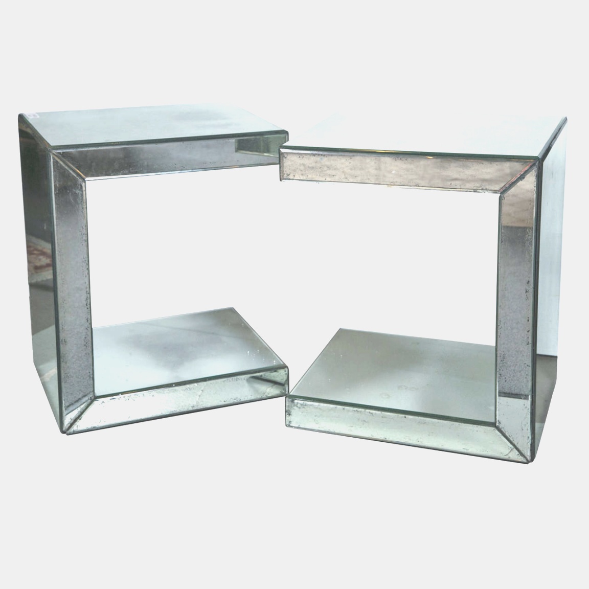 c side table | Pair of Hollywood Regency Style C-Shaped Mirrored End Tables For ..