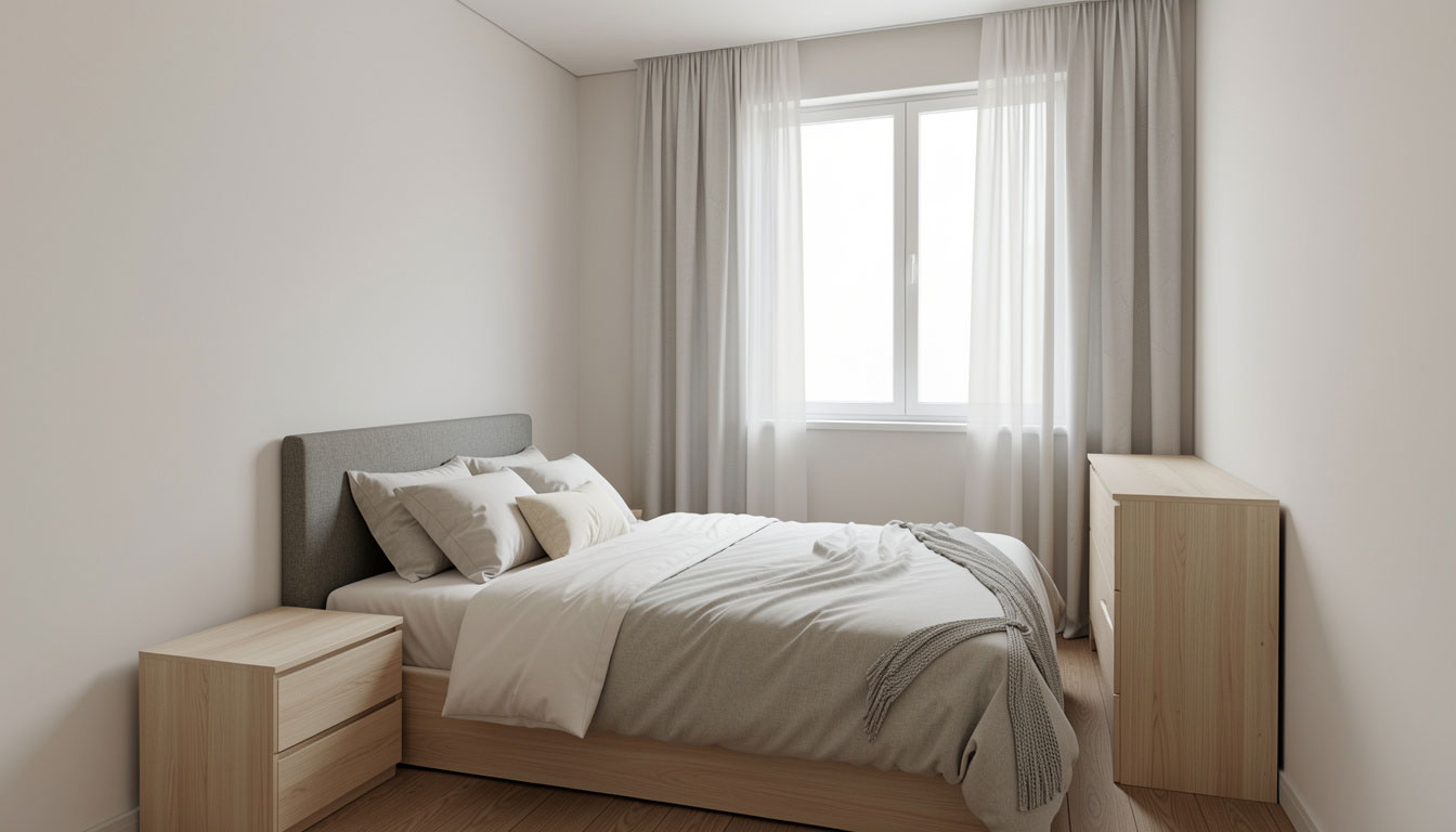 Best bed placement in a small bedroom with balanced layout and clear walking space