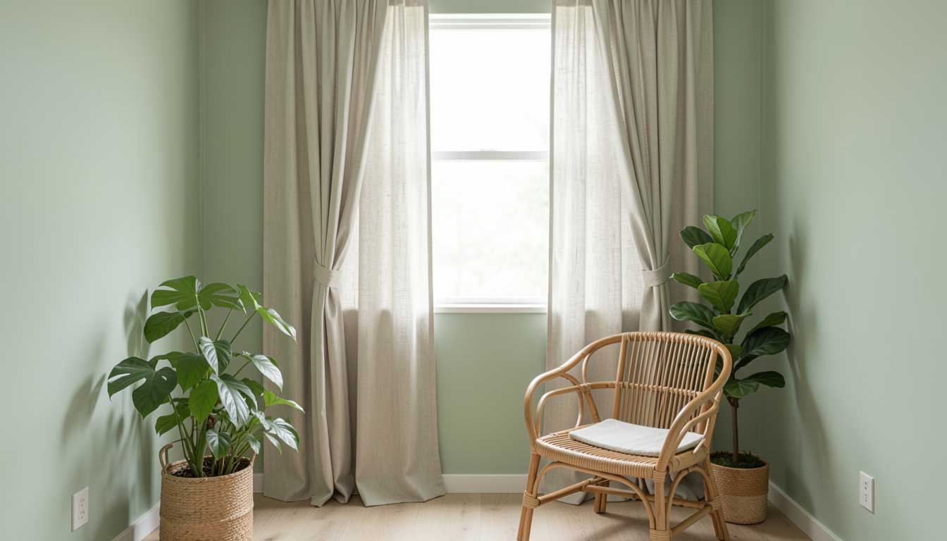 Using light sage green paint to create a natural, airy feel in a windowless room.