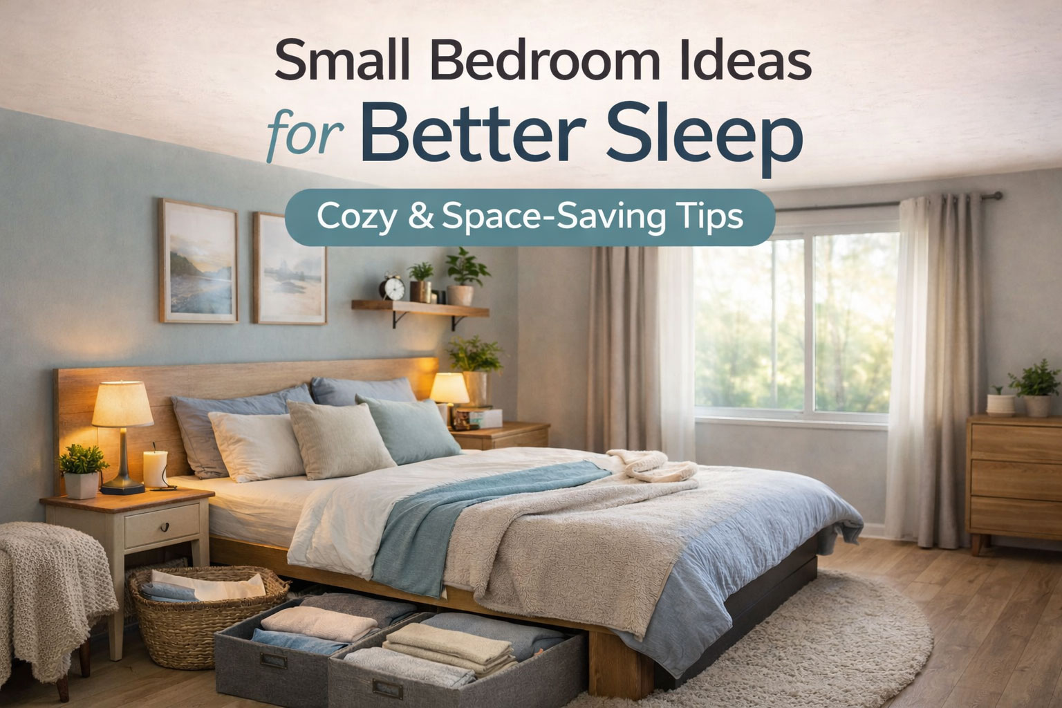 Soft and warm bedroom lighting in a small bedroom designed to support better sleep and relaxation.