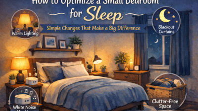 A small bedroom optimized for sleep with minimal furniture, soft lighting, and a clutter-free layout