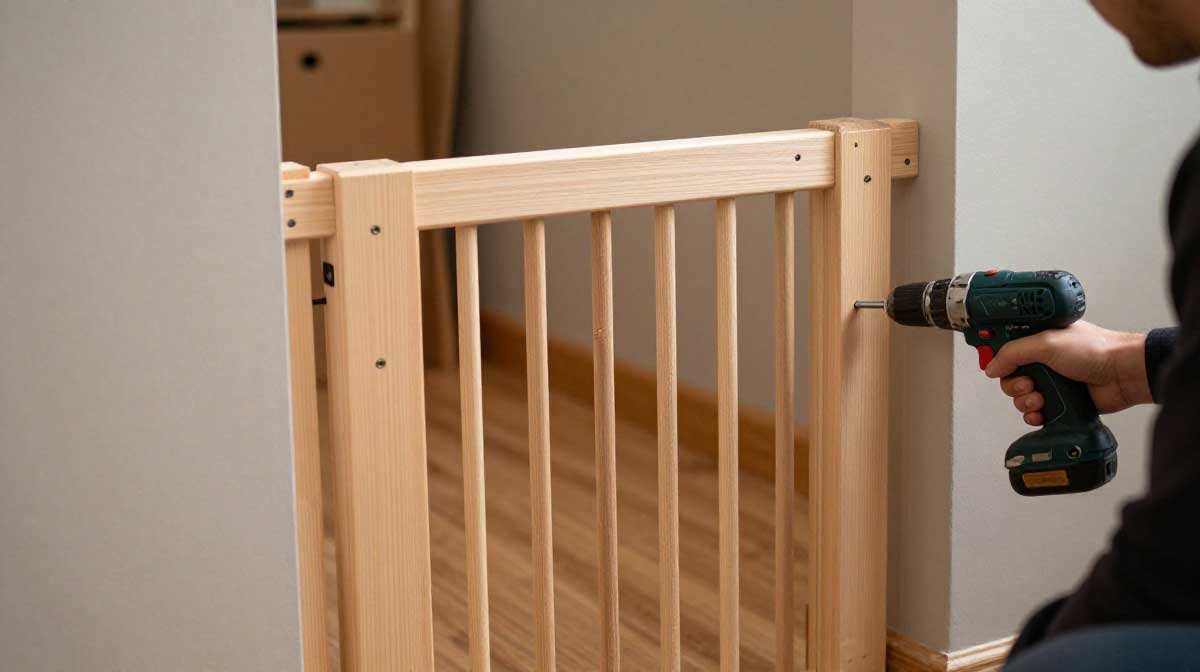 Building the wooden frame for a DIY indoor dog gate with door