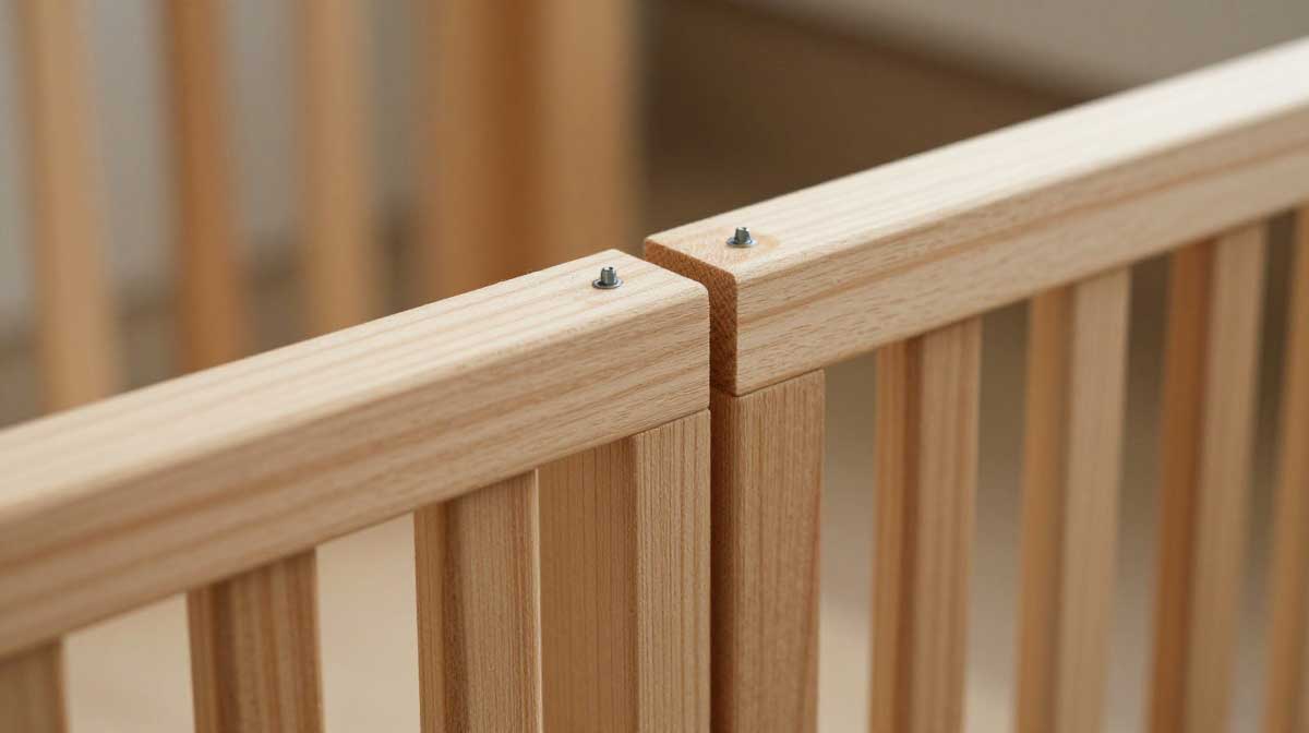 Installing wooden spindles on a DIY indoor dog gate
