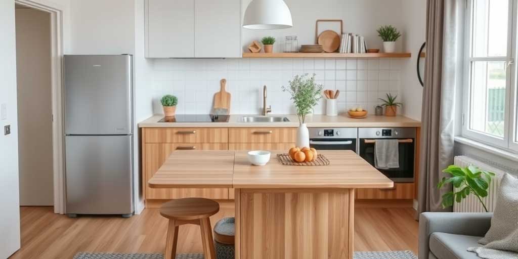 drop leaf kitchen island with seating for 2 in small apartment