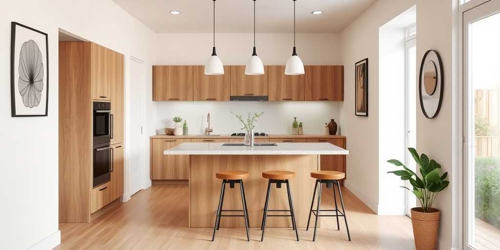 T shaped kitchen island with seating in narrow kitchen