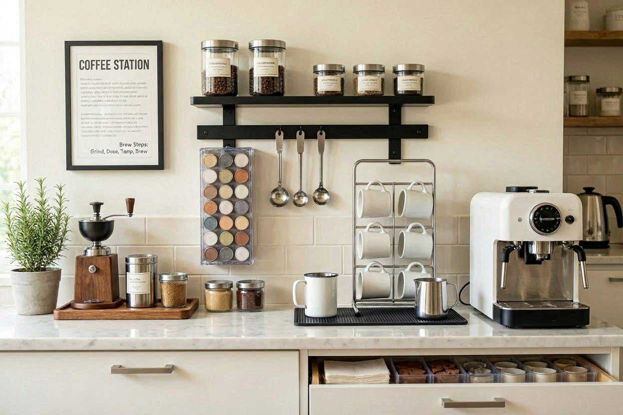 Coffee station storage checklist for small kitchens
