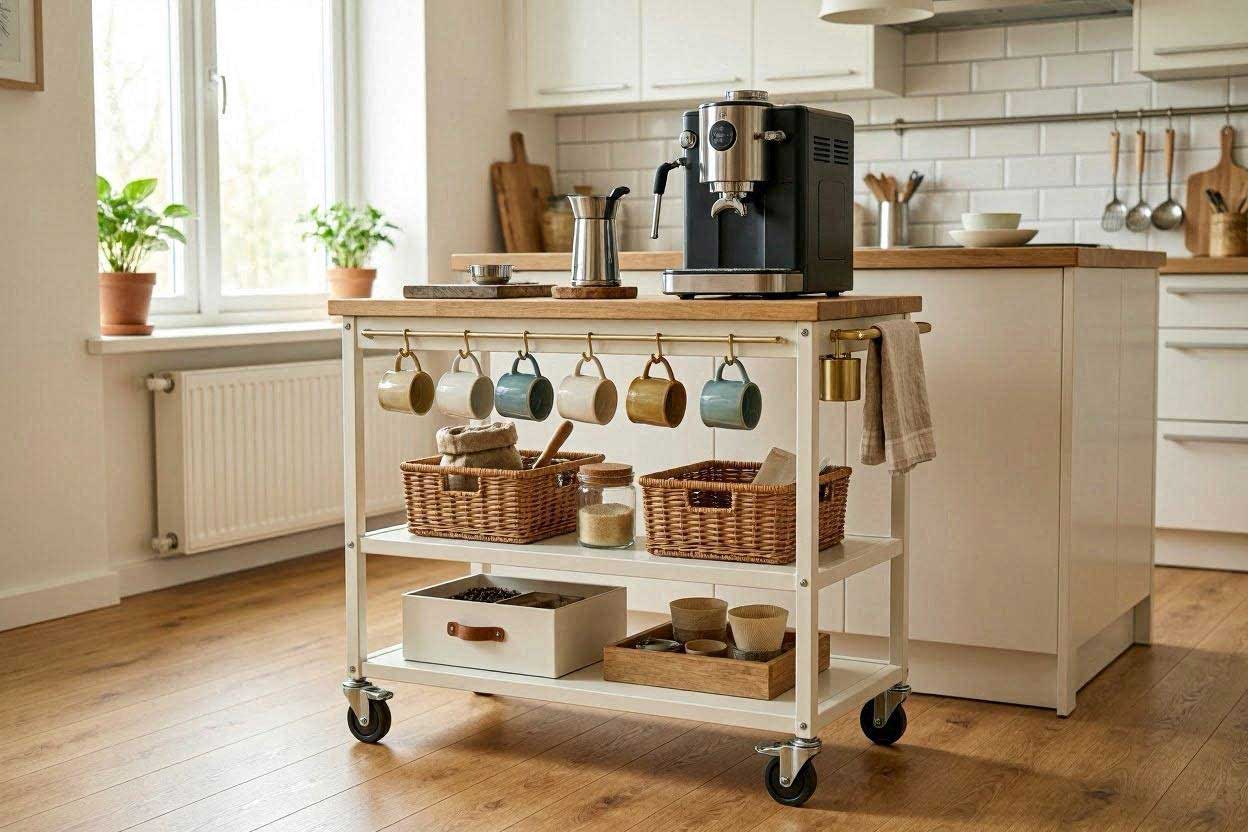 DIY coffee station made from an IKEA rolling cart