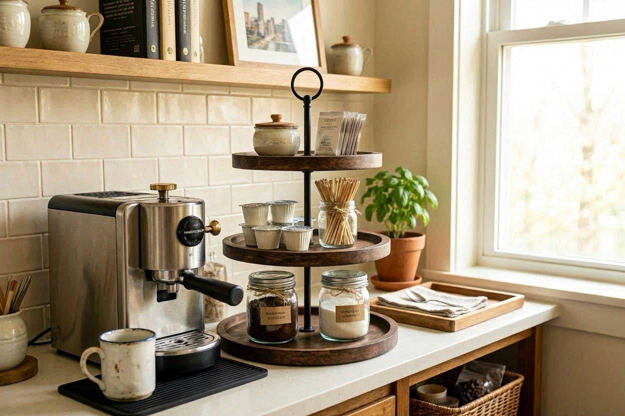 Tiered tray used for coffee station organization