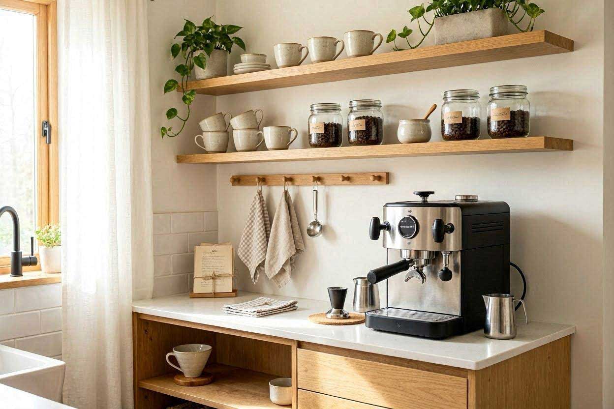 Coffee Station in a Small Kitchen Corner Stylish coffee station in a small kitchen corner