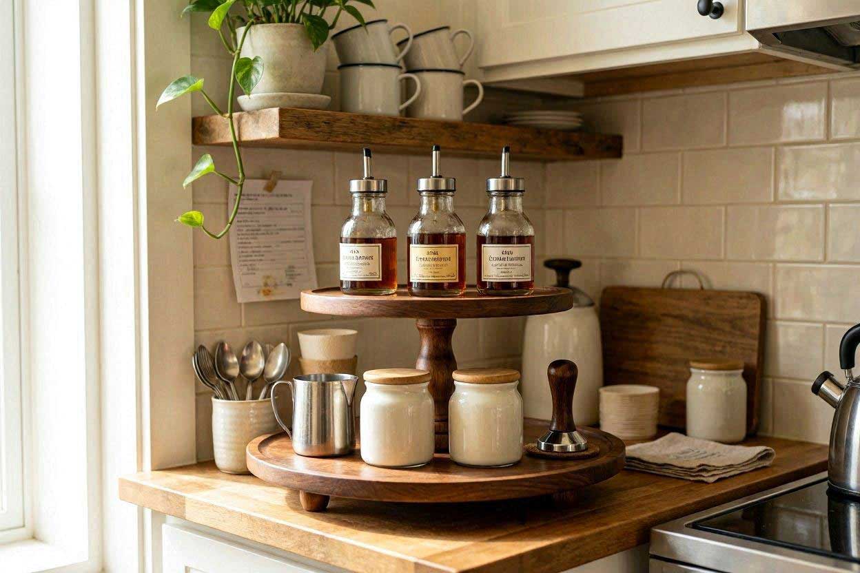 Tiered Lazy Susan Coffee Station Lazy Susan organizing coffee station supplies