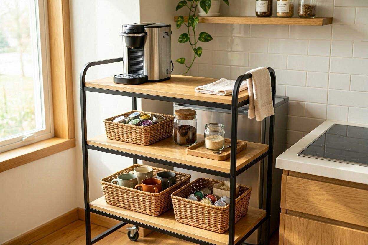 Rolling Cart Coffee Station Rolling cart coffee station in a small apartment
