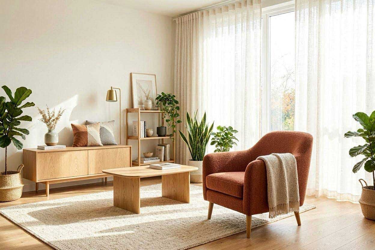 Best curtain colors for a rust accent chair
