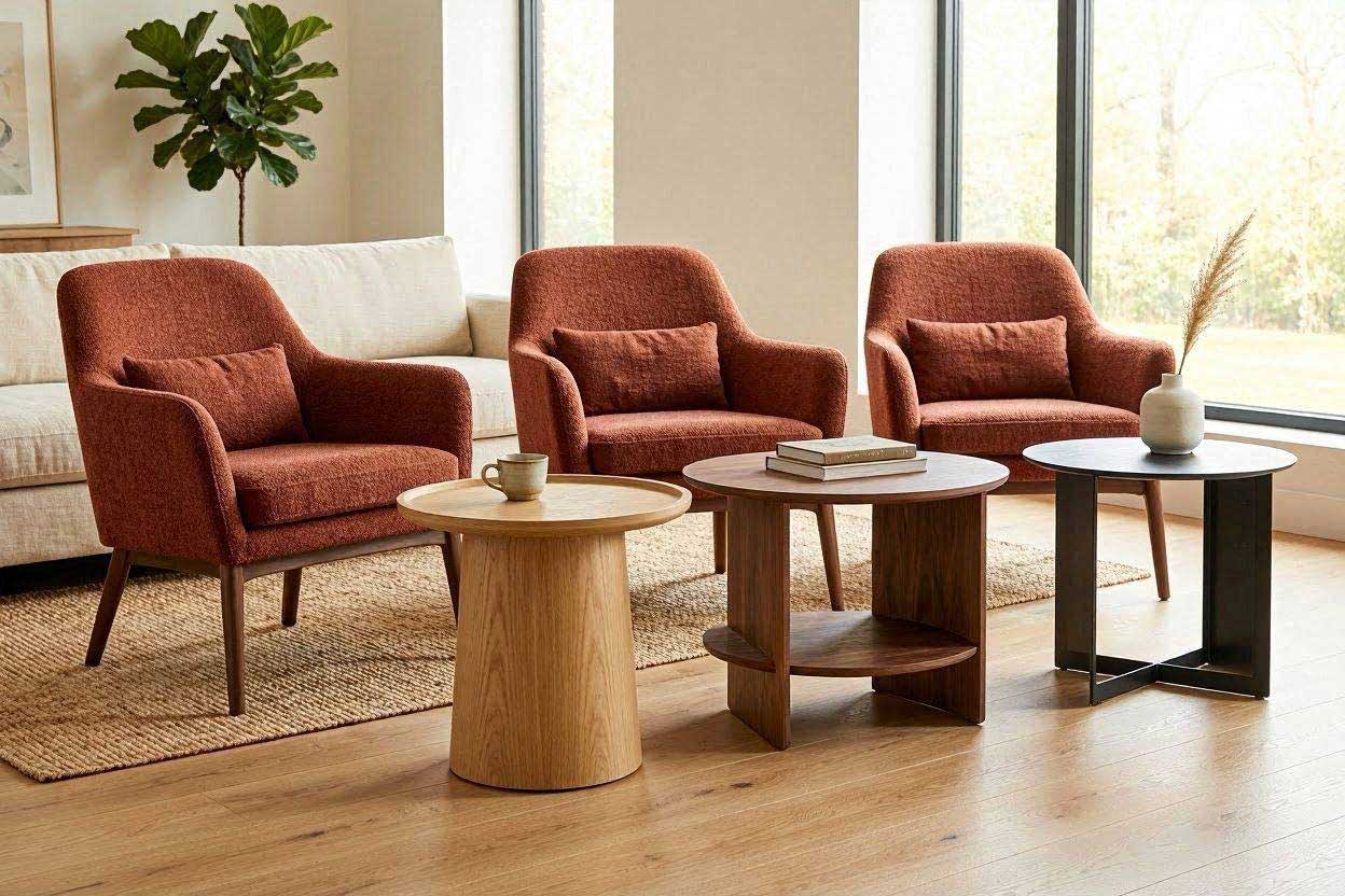 Different side table materials for a rust accent chair