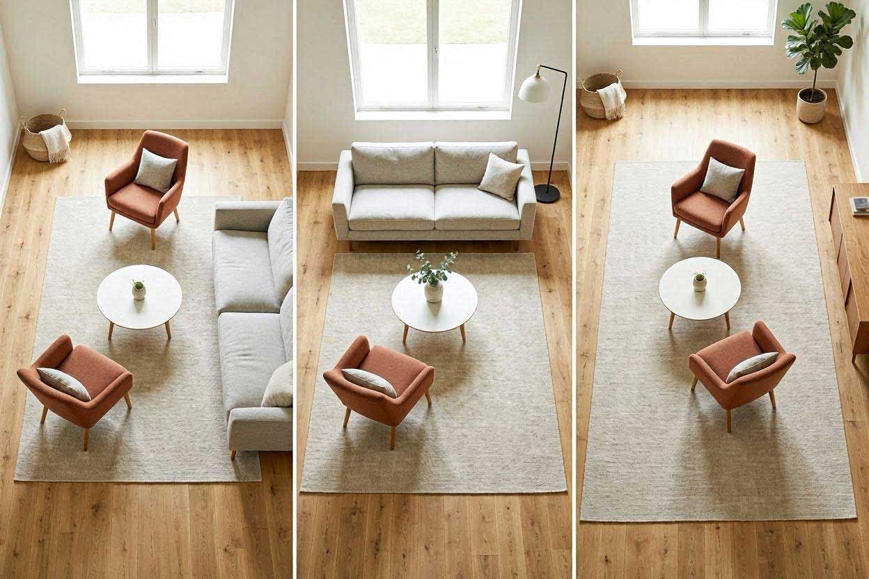 Different rug sizes for a rust accent chair layout