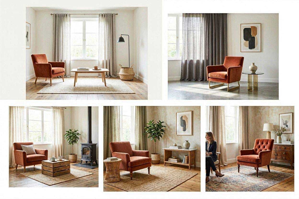 Curtain color ideas by decorating style for a rust accent chair