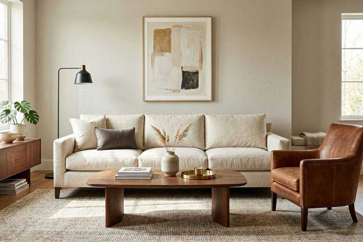 Greige wall color with a rust accent chair