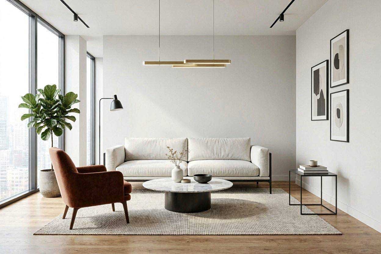 Light gray walls paired with a rust accent chair