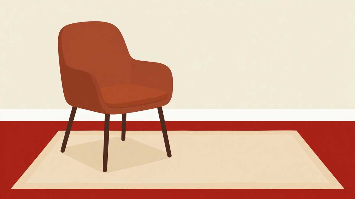 A well-balanced modern living room color scheme using soft cream and beige to ground a terracotta armchair.