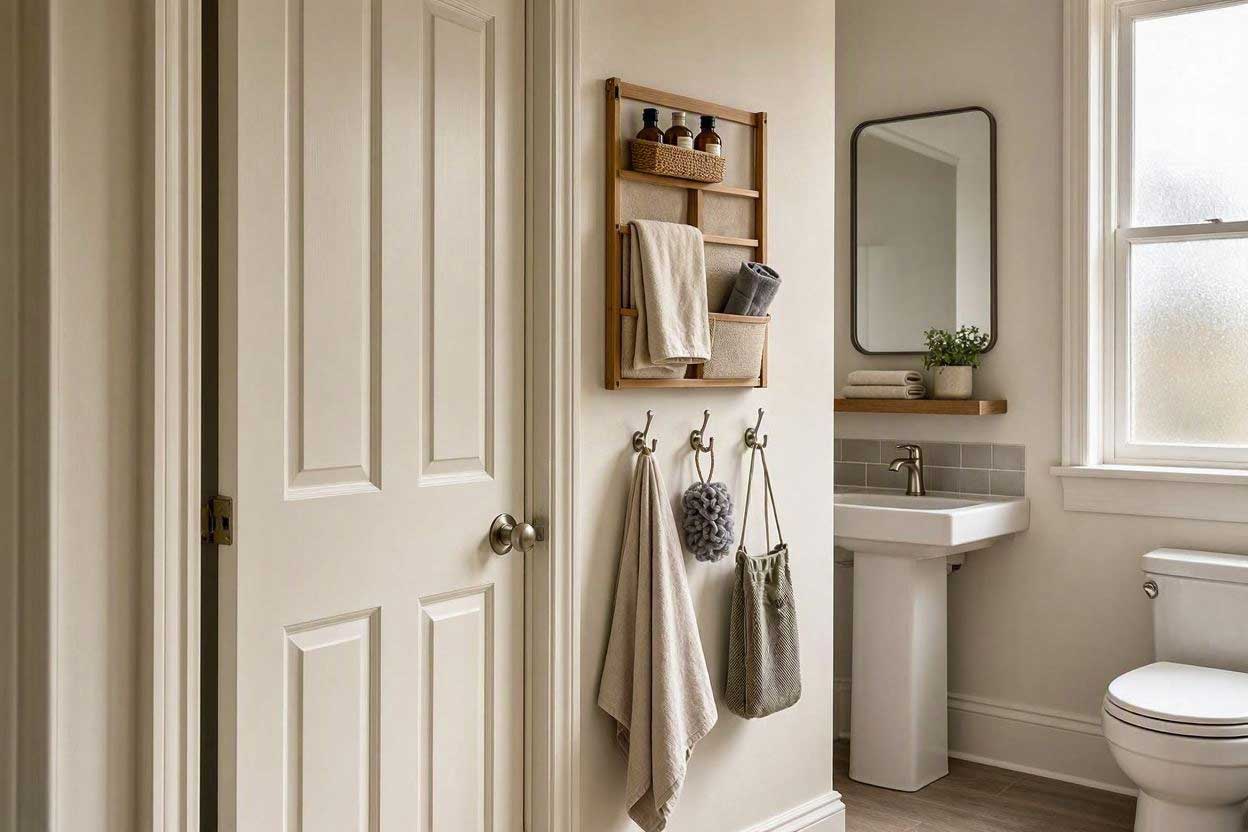 over-the-door organizer used for bathroom storage