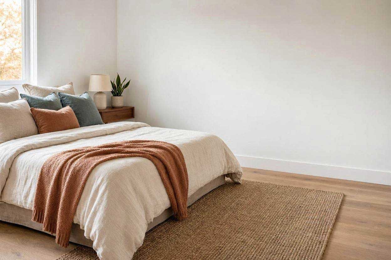 A corner bed placement strategy for a queen size bed in small room to maximize physical floor space