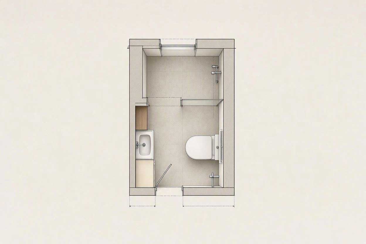 Simple small bathroom floor plan showing fixture placement, circulation space, and efficient use of a compact room