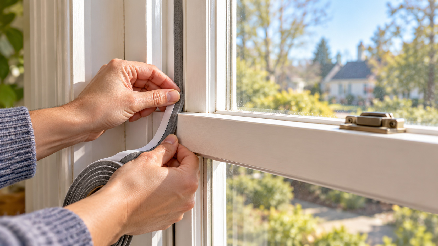 Close-up of compatible weatherstripping fitted along the edge where a window sash meets its frame.